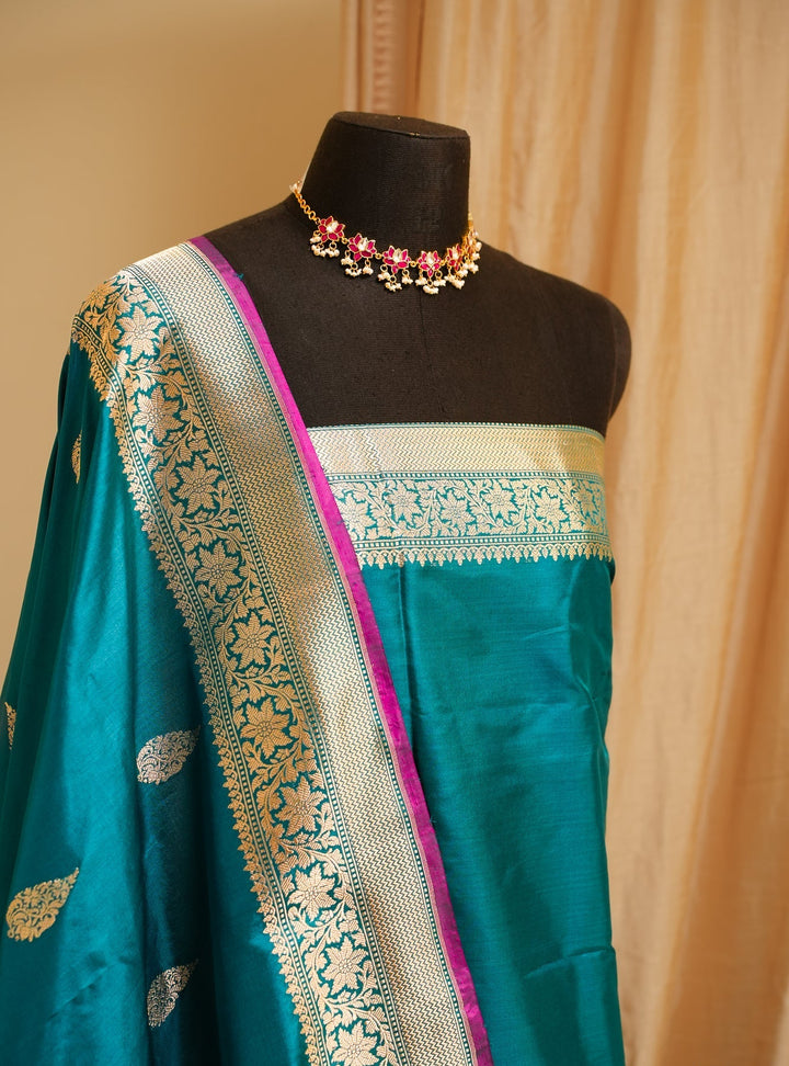 Peacock Blue Banaras Silk Saree Noor | SILK MARK CERTIFIED | SHOBITAM