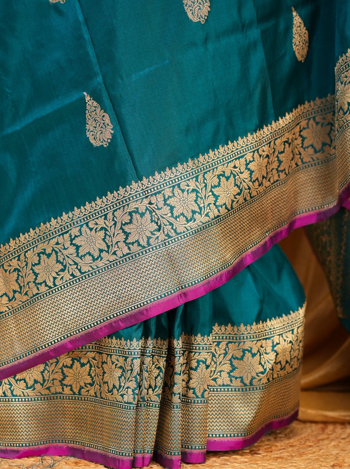 Peacock Blue Banaras Silk Saree Noor | SILK MARK CERTIFIED | SHOBITAM