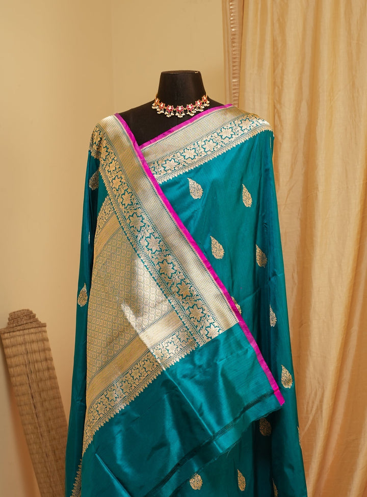 Peacock Blue Banaras Silk Saree Noor | SILK MARK CERTIFIED | SHOBITAM