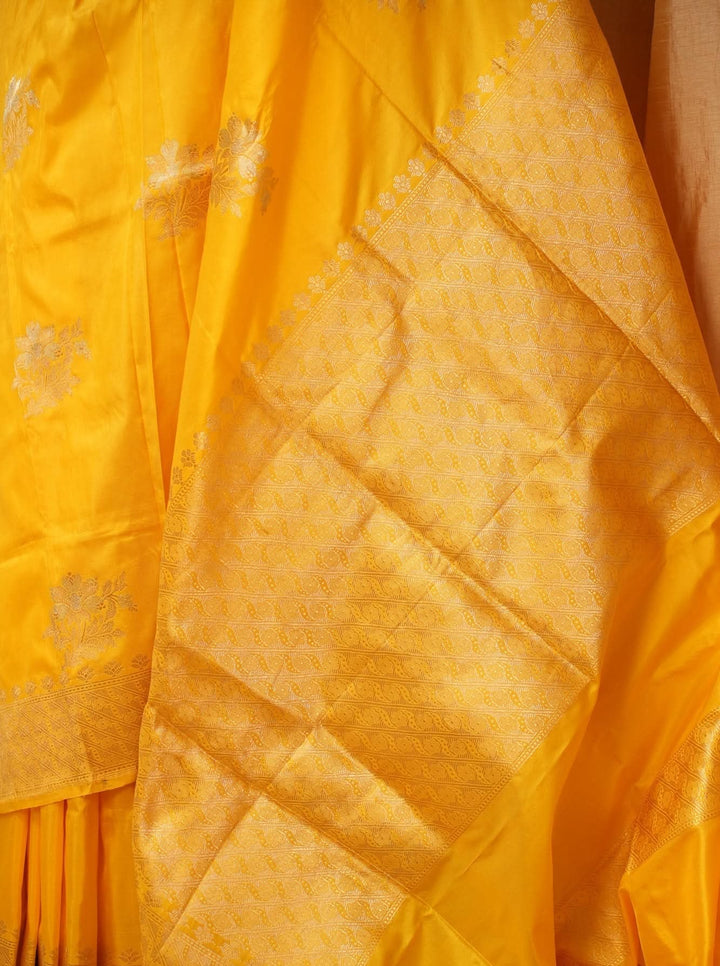 Yellow festive Banaras Silk Saree Gendaphool | SILK MARK CERTIFIED | Sobitam