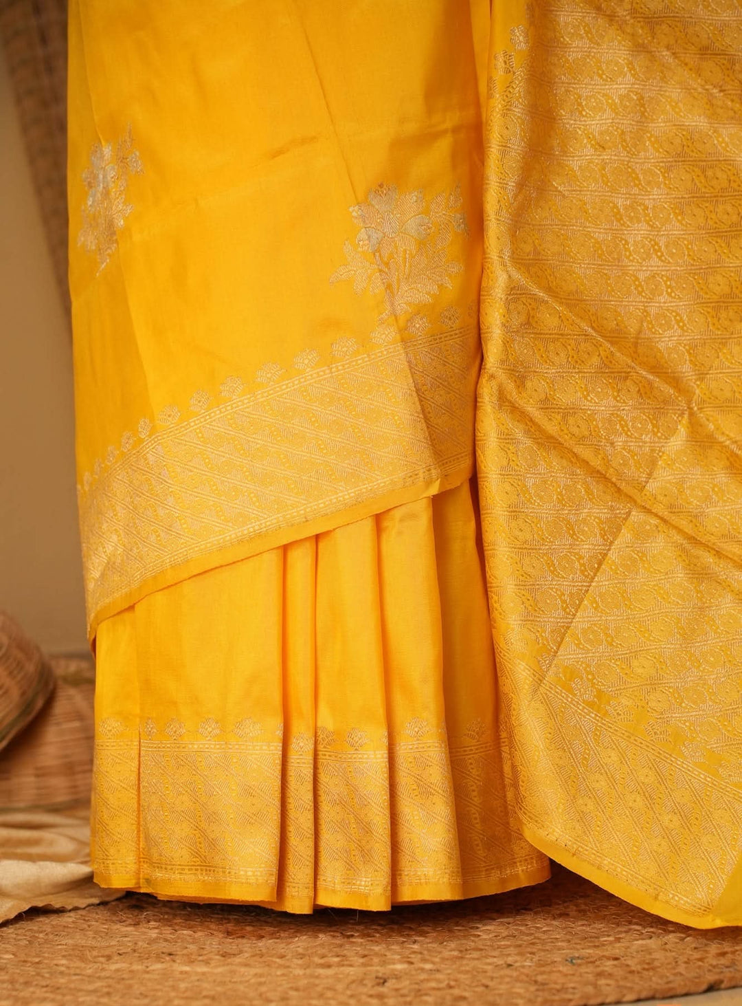 Yellow festive Banaras Silk Saree Gendaphool | SILK MARK CERTIFIED | Sobitam