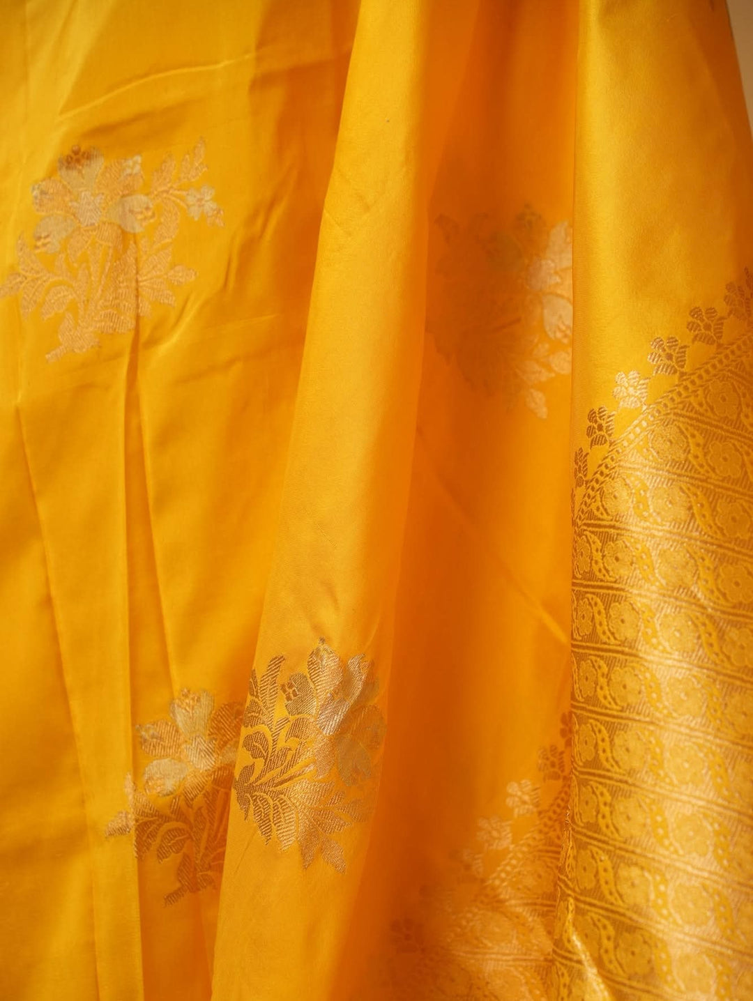 Yellow festive Banaras Silk Saree Gendaphool | SILK MARK CERTIFIED | Sobitam