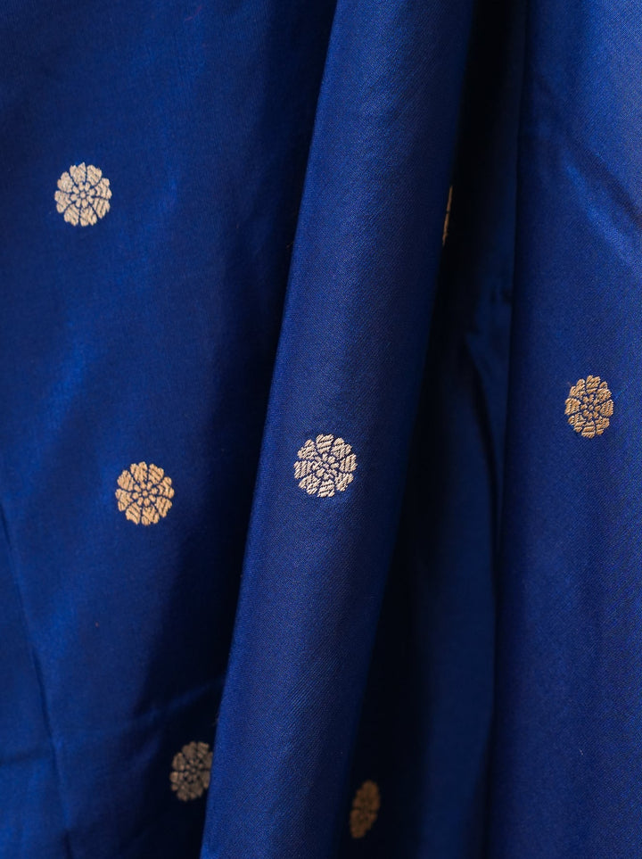 Royal Blue Banarasi Katan Silk Handloom Saree with Silver Zari Buttas | SILK MARK CERTIFIED | SHOBITAM