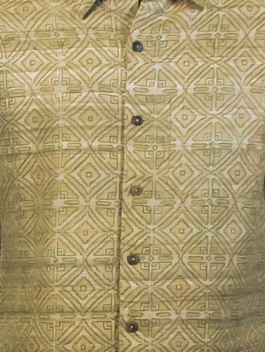 Men's Shirt in Pure Gicha Tussar in Khahi color with Hand Block Print | SILK MARK  CERTIFIED
