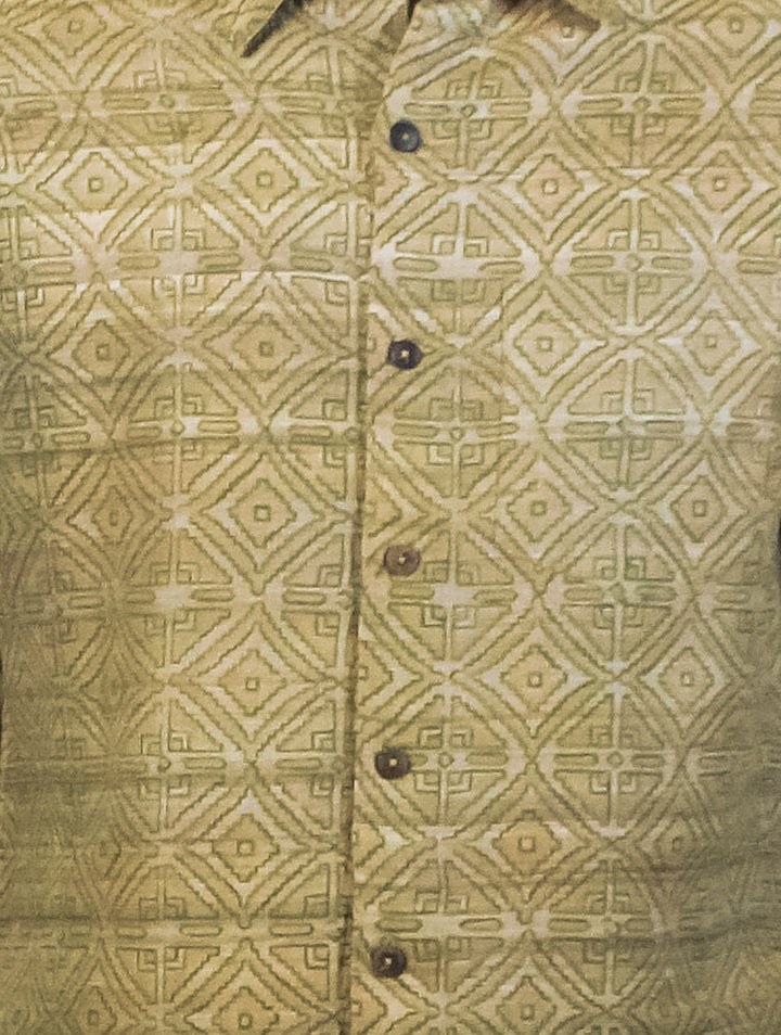 Men's Shirt in Pure Gicha Tussar in Khahi color with Hand Block Print | SILK MARK  CERTIFIED