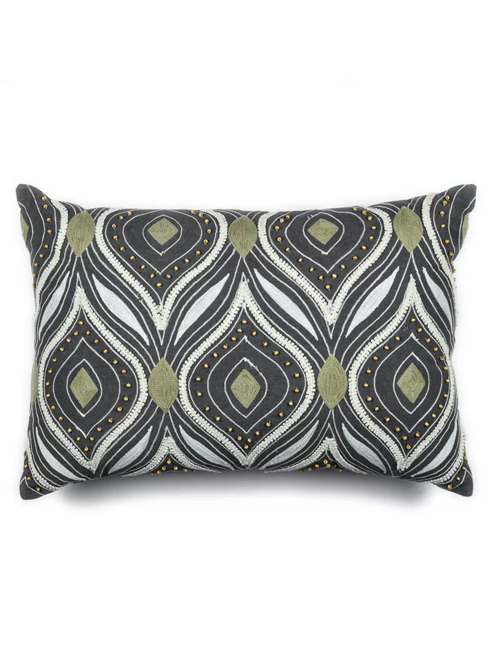 Intricate Embroidered Cushion Cover With Beads with Rich Cotton Duck Lace