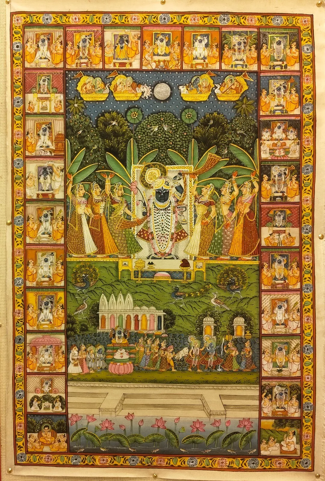 5x3 feet Authentic Jaipur Painting Shreenath ji Vibhin Roop  | SHOBITAM