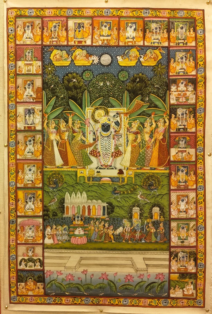 5x3 feet Authentic Jaipur Painting Shreenath ji Vibhin Roop  | SHOBITAM