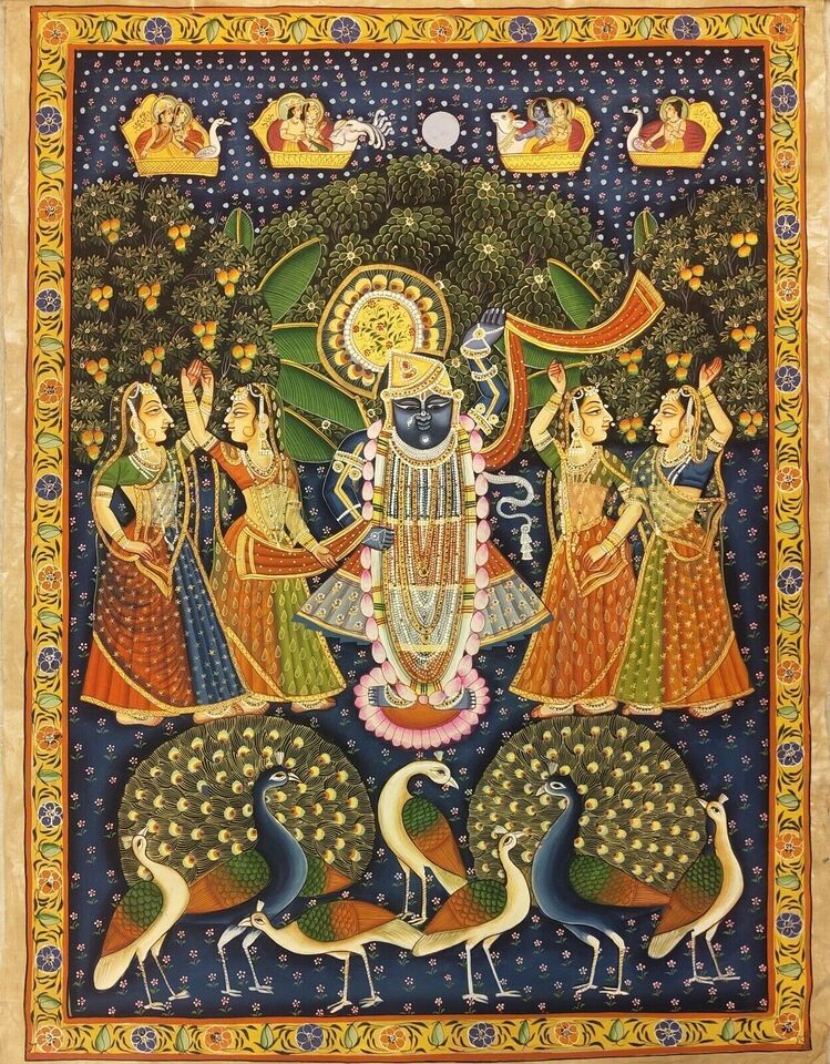 2x3 feet Authentic Jaipur Painting Shreenath ji Moor Manch | SHOBITAM