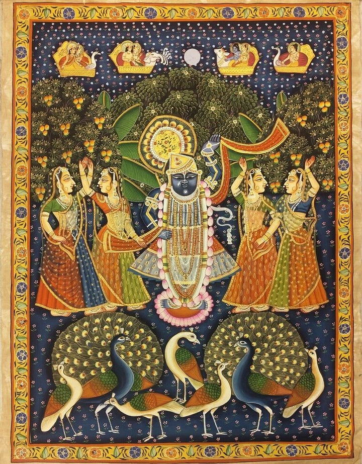 2x3 feet Authentic Jaipur Painting Shreenath ji Moor Manch | SHOBITAM