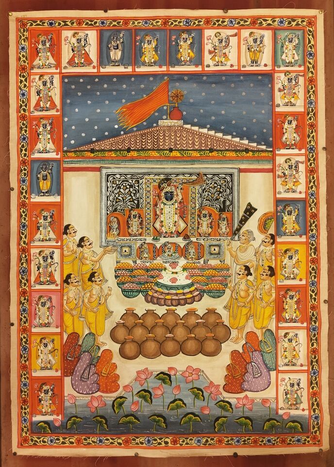 3x4 Feet Authentic Jaipur Painting Shreenath ji Annakut | SHOBITAM