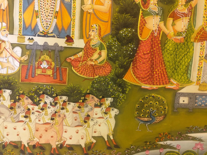 3.5 x 5 feet Authentic Jaipur Painting Teen Roopi Shreenath ji | SHOBITAM