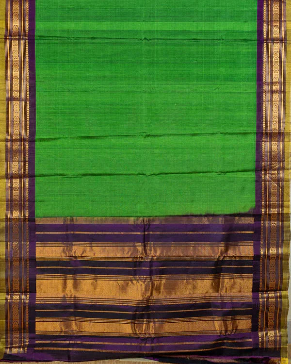 Green Handloom Gadwal Silk Cotton Saree , No Blouse piece