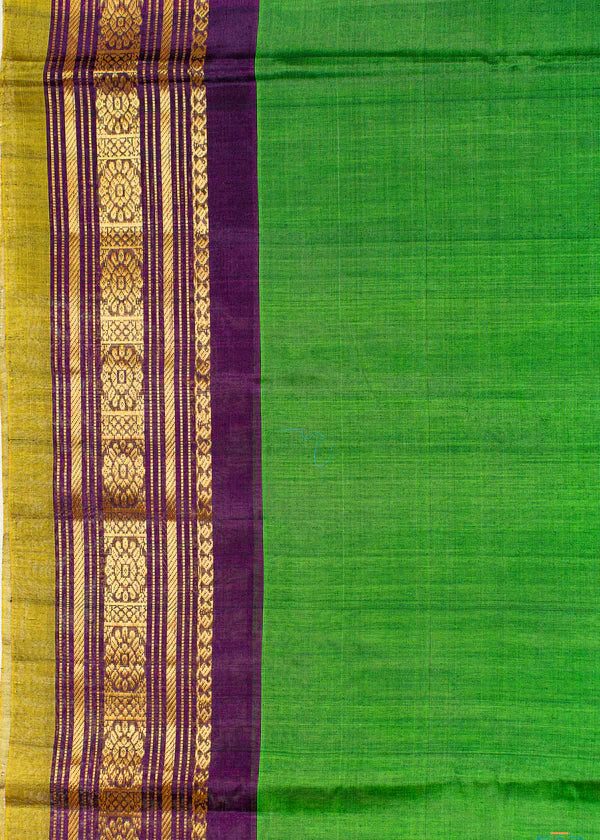 Green Handloom Gadwal Silk Cotton Saree , No Blouse piece