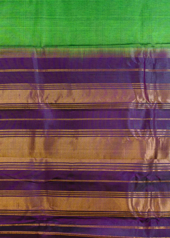 Green Handloom Gadwal Silk Cotton Saree , No Blouse piece
