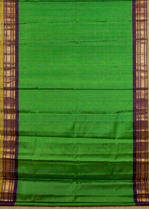 Green Handloom Gadwal Silk Cotton Saree , No Blouse piece