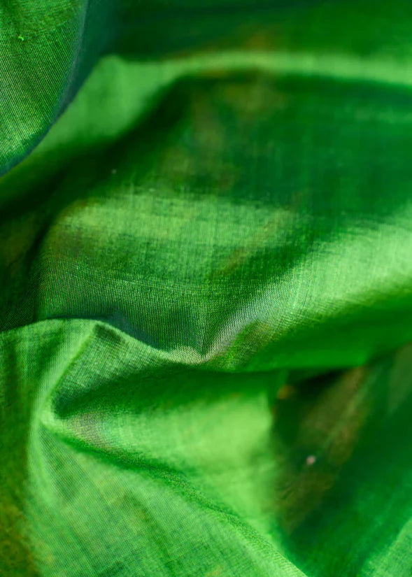 Green Handloom Gadwal Silk Cotton Saree , No Blouse piece