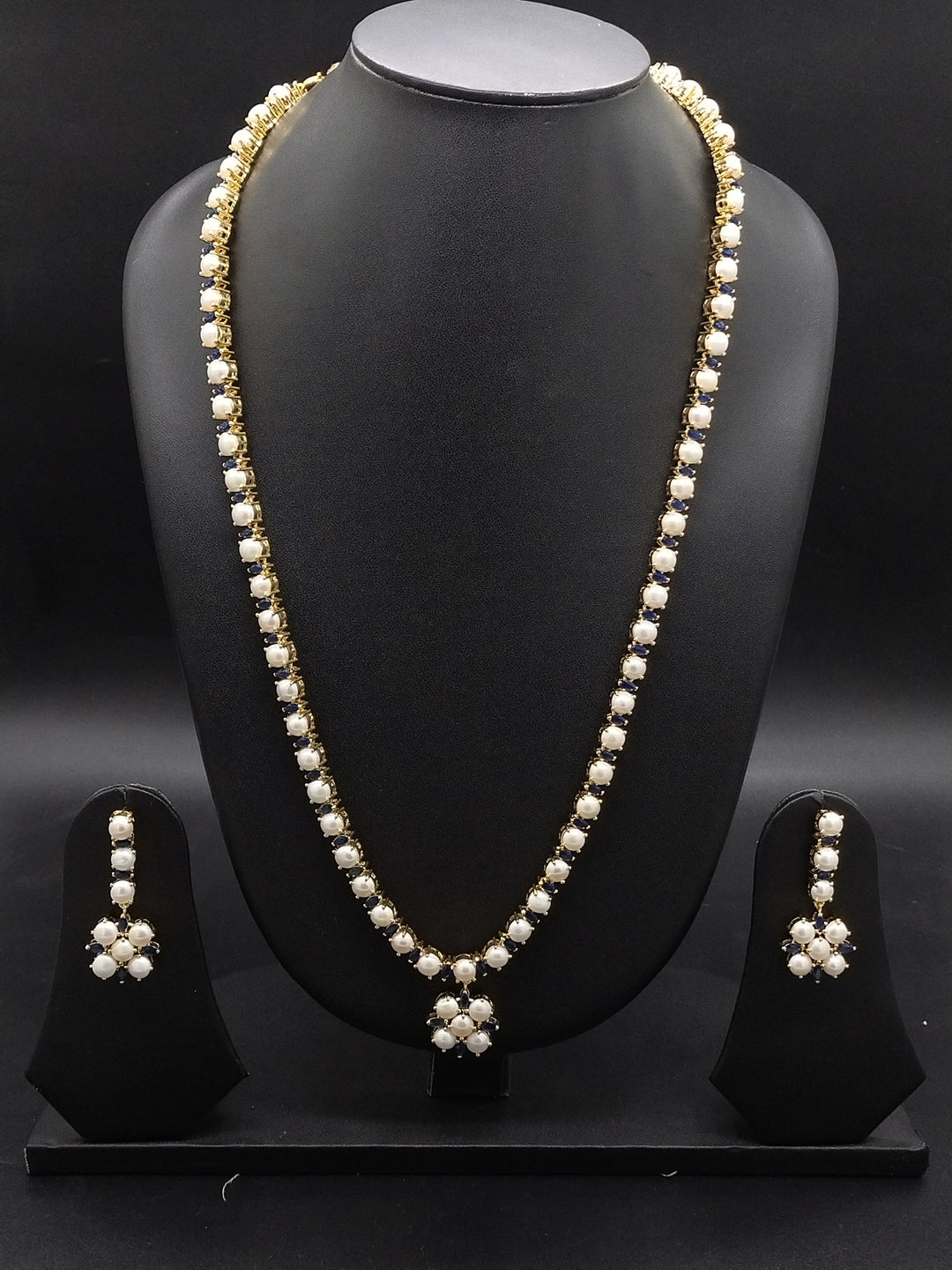 Sapphire Bloom Freshwater Pearl Long Haram Set | SHOBITAM