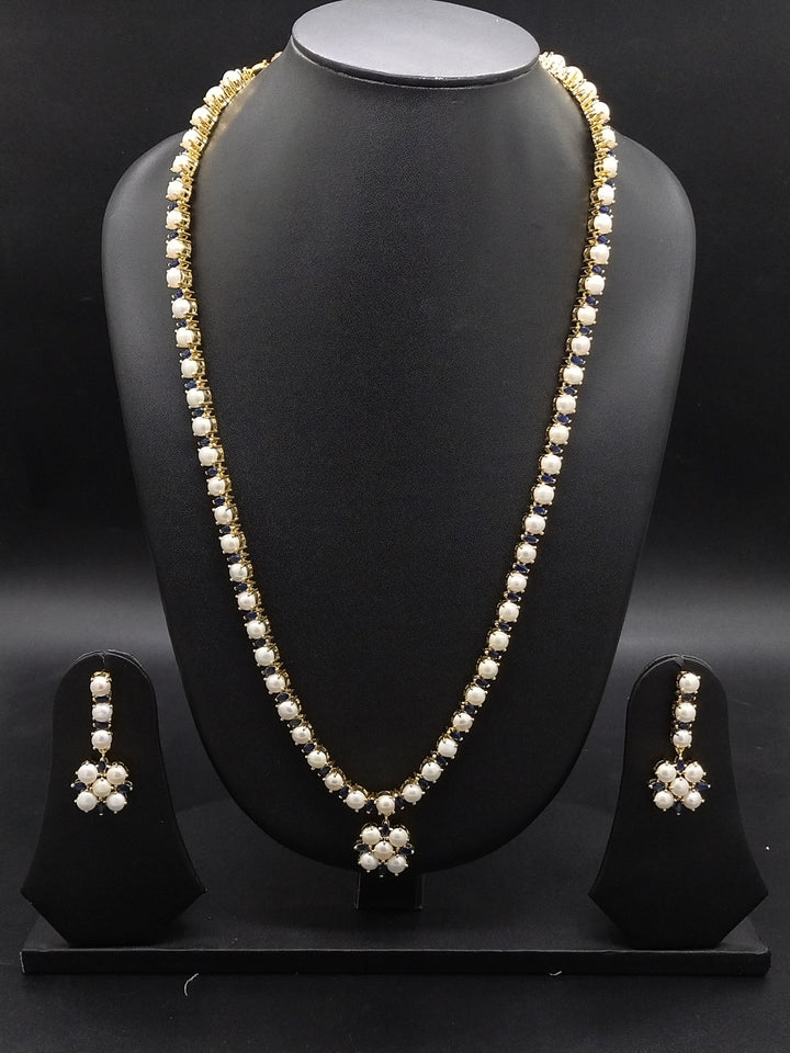 Sapphire Bloom Freshwater Pearl Long Haram Set | SHOBITAM