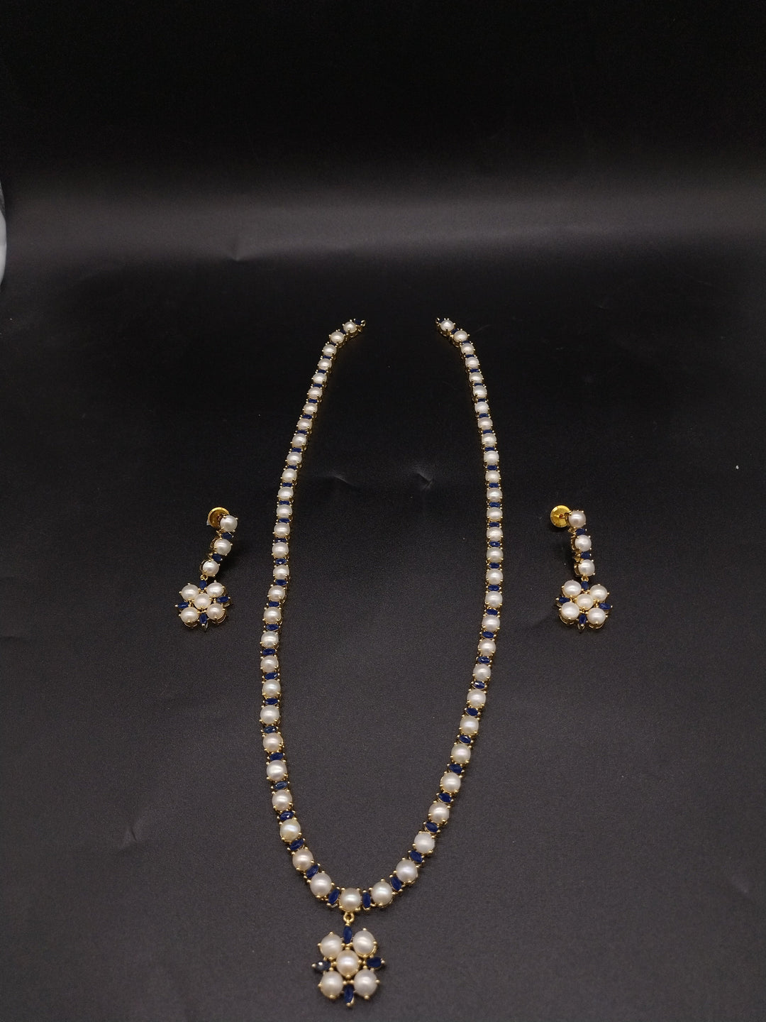 Sapphire Bloom Freshwater Pearl Long Haram Set | SHOBITAM