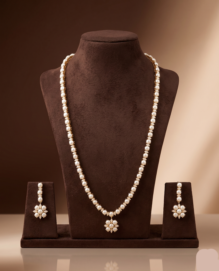 Pearl Blossom Freshwater Pearl Long Haram Set | SHOBITAM