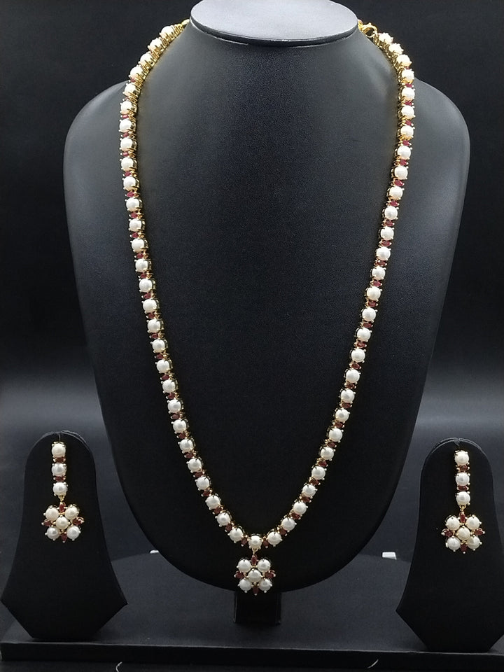 Crimson Blossom Freshwater Pearl Long Haram Set | SHOBITAM