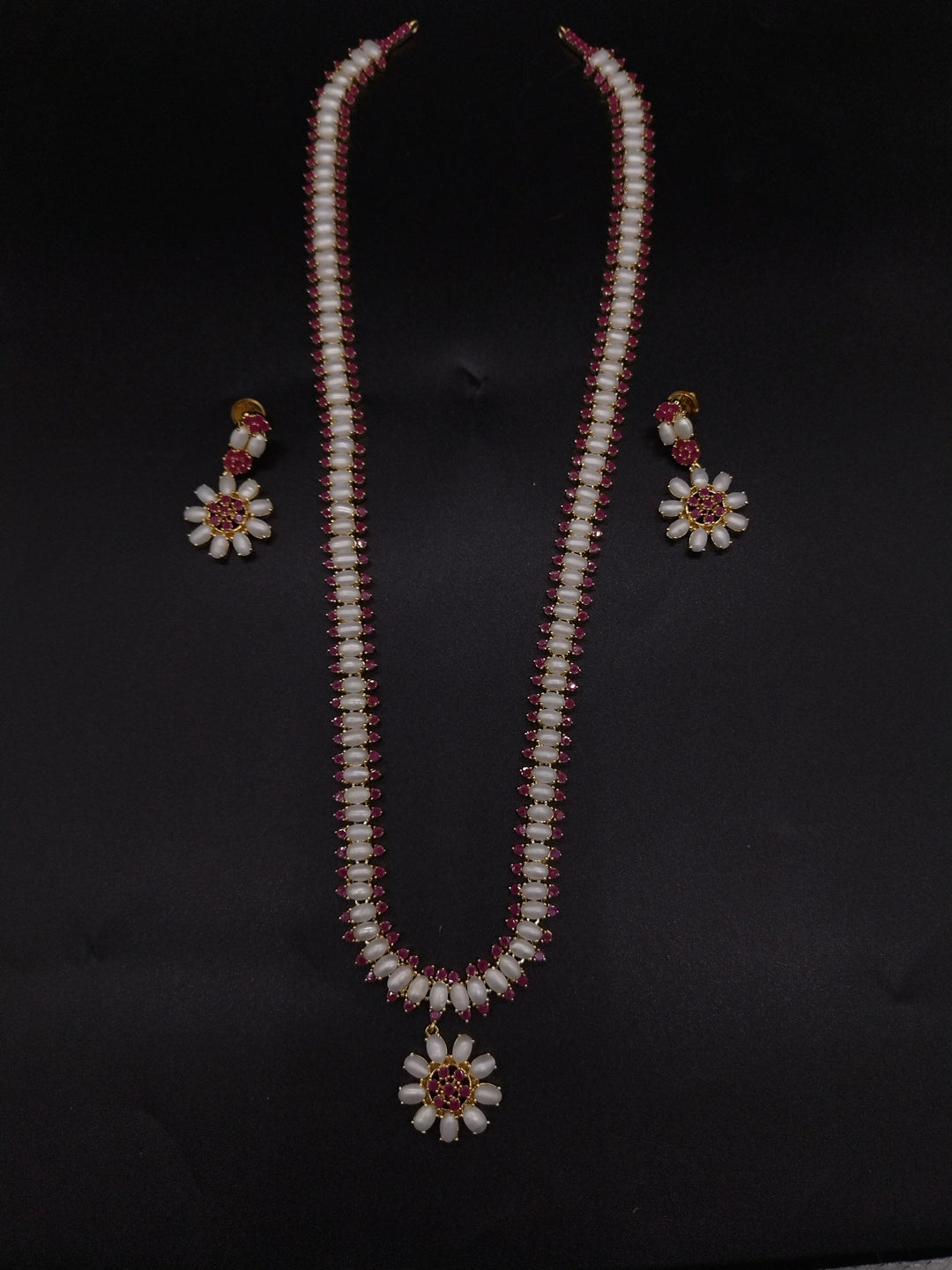 Crimson Blossom Freshwater Pearl Long Haram Set | SHOBITAM