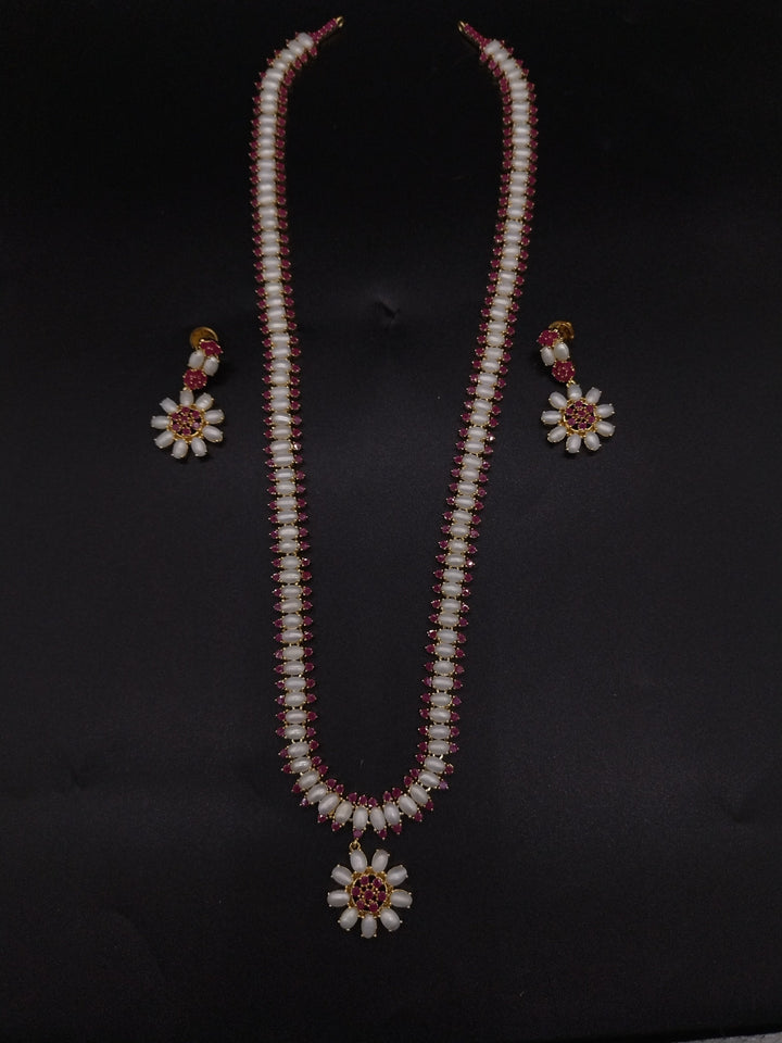 Crimson Blossom Freshwater Pearl Long Haram Set | SHOBITAM