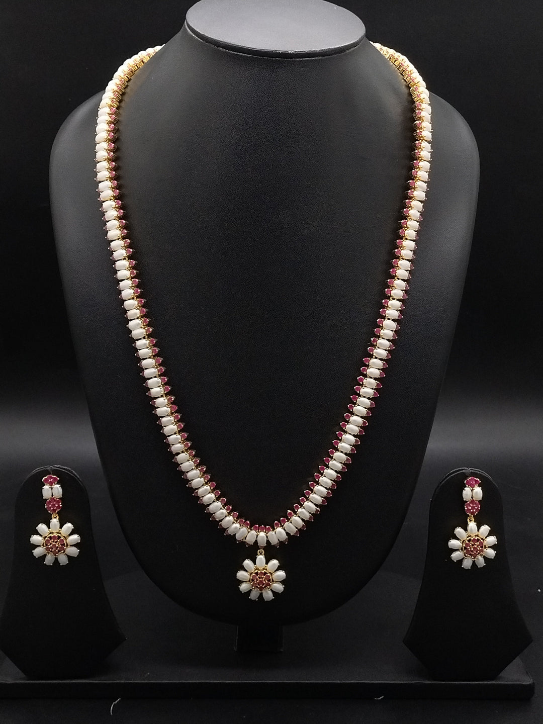Crimson Blossom Freshwater Pearl Long Haram Set | SHOBITAM