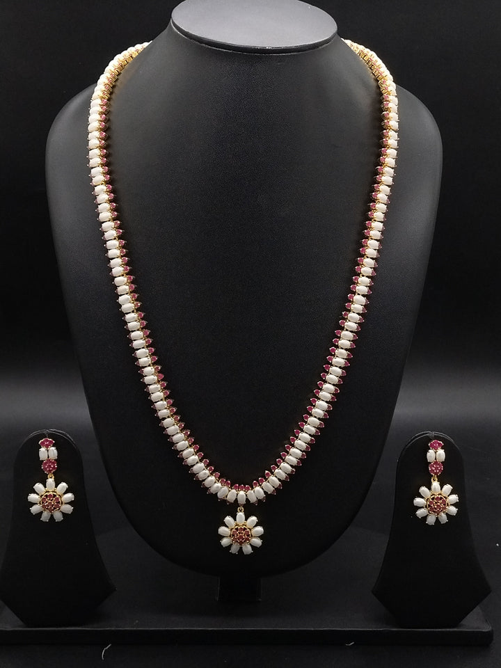 Crimson Blossom Freshwater Pearl Long Haram Set | SHOBITAM