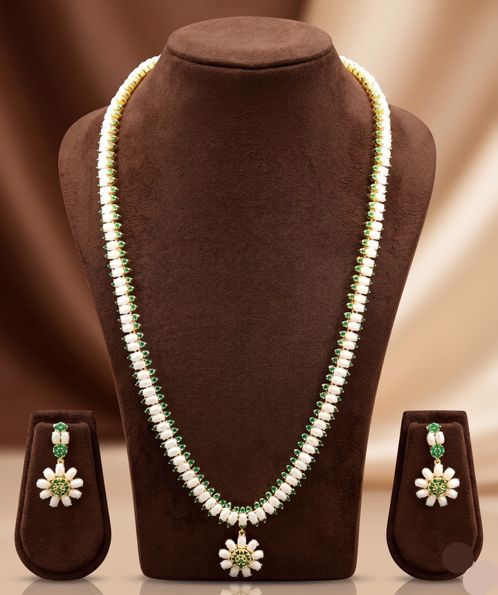Emerald Grace Freshwater Pearl Long Haram Set | SHOBITAM