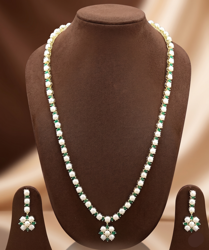 Emerald Bloom Freshwater Pearl Long Haram Set | SHOBITAM