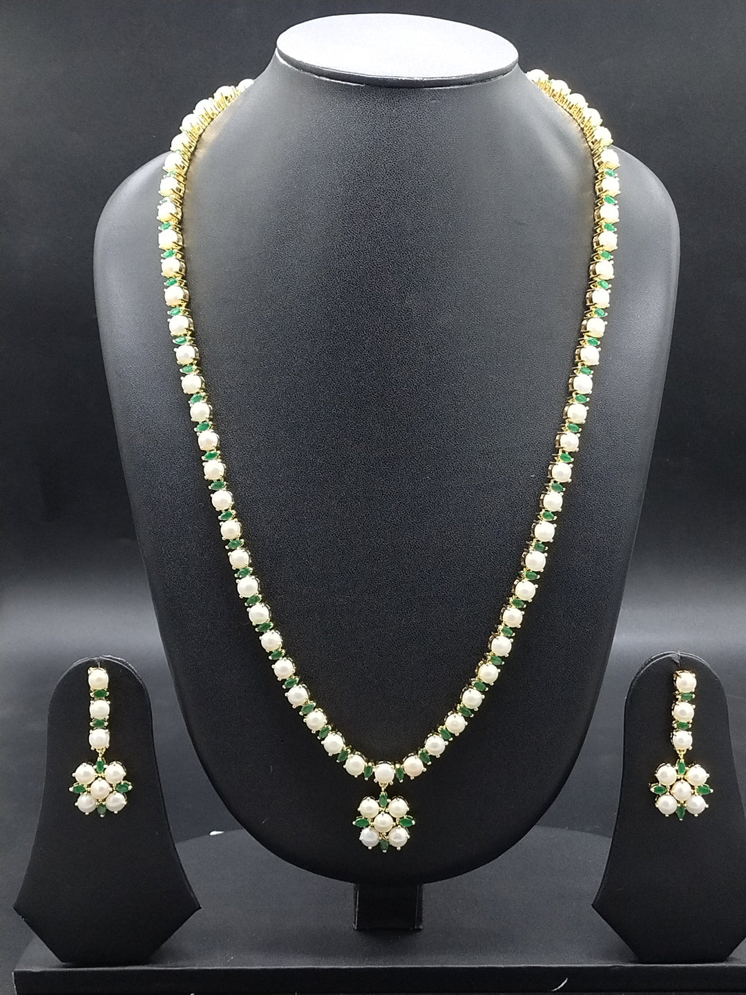 Emerald Bloom Freshwater Pearl Long Haram Set | SHOBITAM