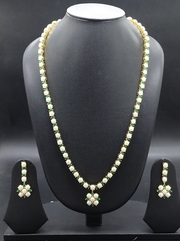 Emerald Bloom Freshwater Pearl Long Haram Set | SHOBITAM