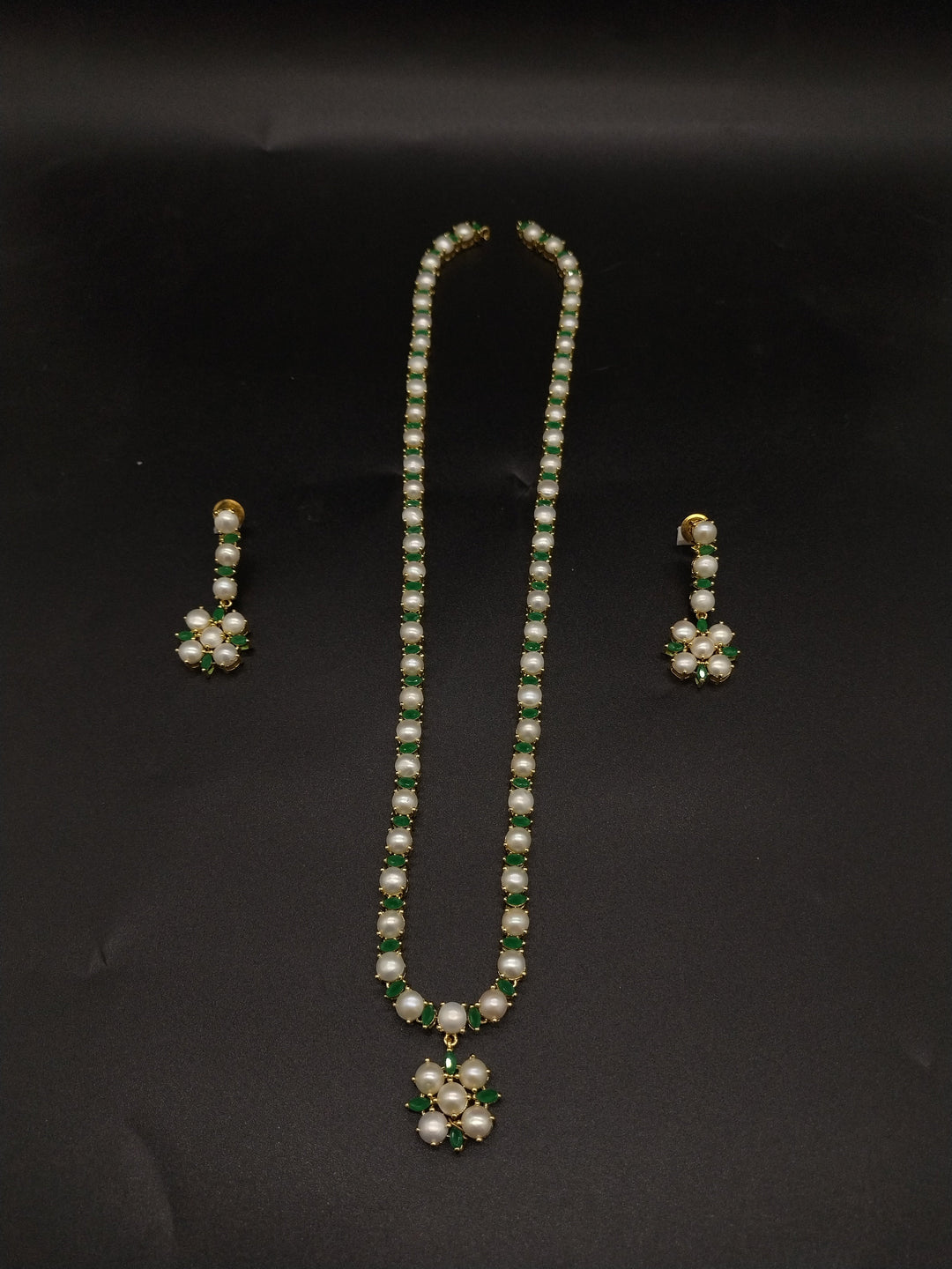 Emerald Bloom Freshwater Pearl Long Haram Set | SHOBITAM