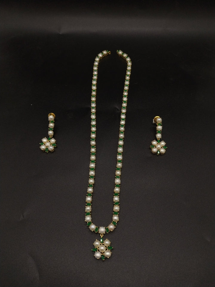 Emerald Bloom Freshwater Pearl Long Haram Set | SHOBITAM