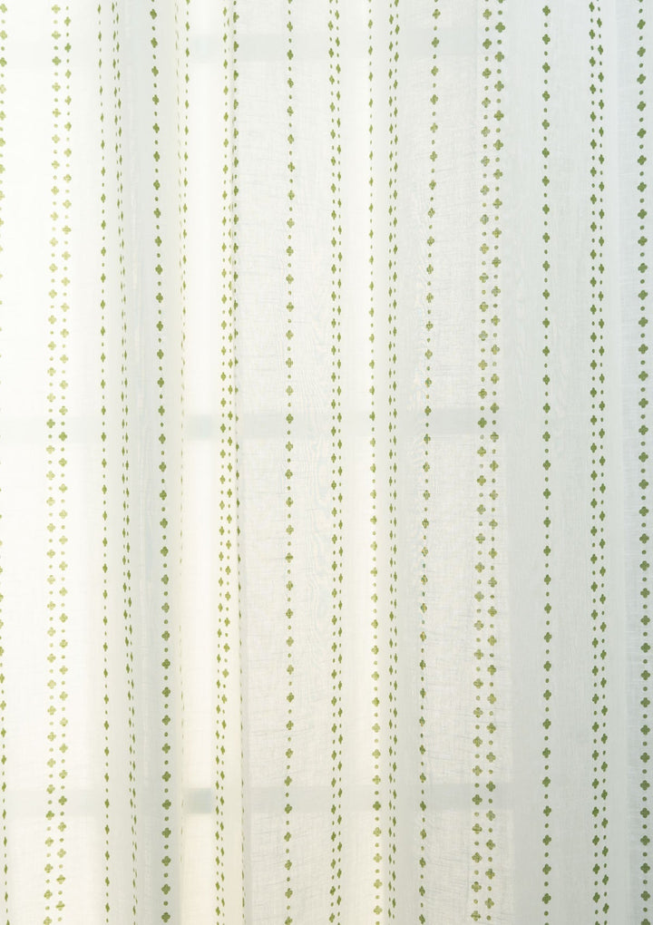 Sitara geometric 100% cotton sheer curtain for living room - Light filtering - Green - Single Piece | SHOBITAM
