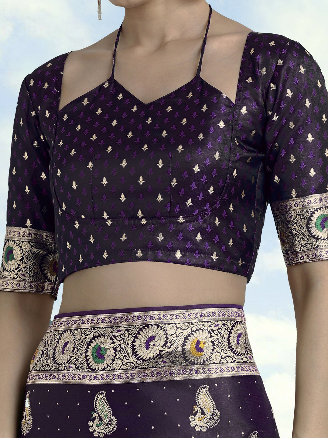 Purple Color Banarasi Satin Silk Zari Weaving Saree | SHOBITAM