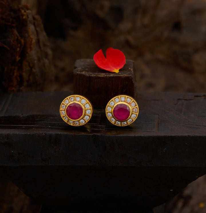 Pure 92.5 Gold Polish Lal Chamak Studs