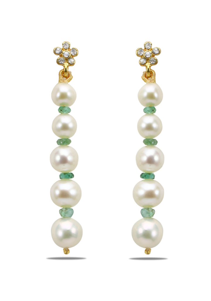Icicle Pure Pearl and Dainty Emerald bead drop earrings