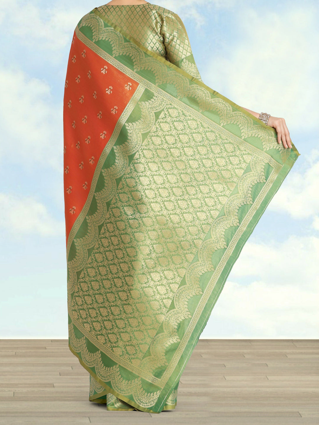 Orange Color Weaving Semi Banarasi Tissue Silk Saree | SHOBITAM