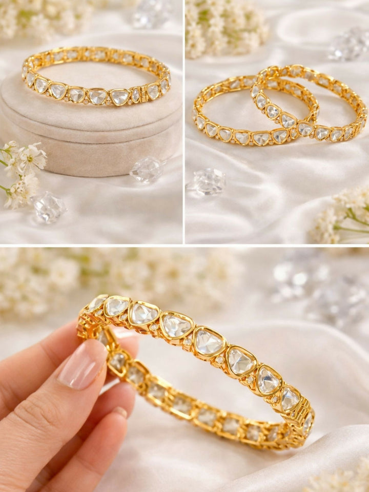 Gold Plated Silm Polki Moissanite Bangles | SHOBITAM