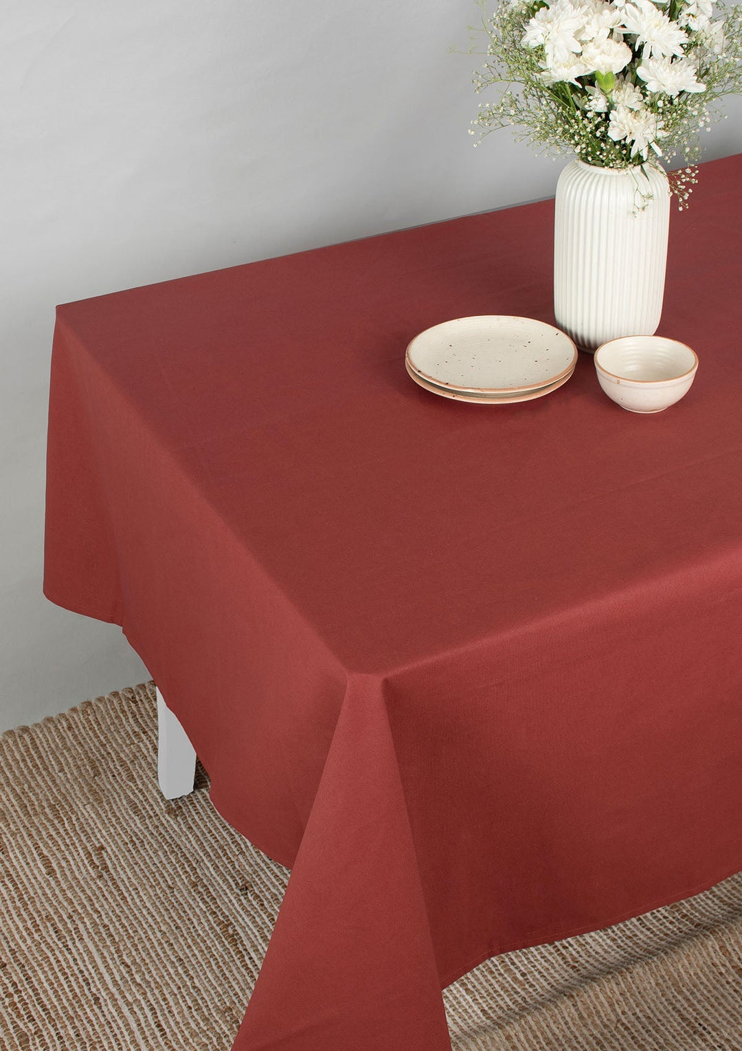 Solid Brick red Spill safe water-resistant coated cotton table cloth | SHOBITAM