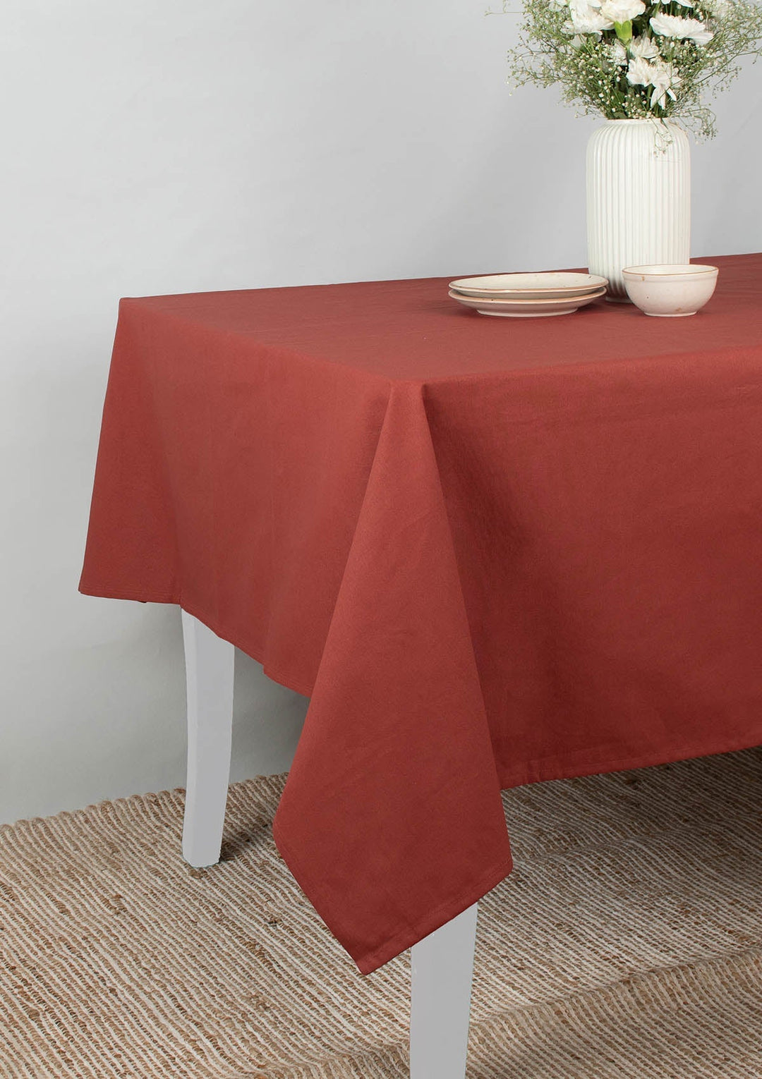 Solid Brick red Spill safe water-resistant coated cotton table cloth | SHOBITAM