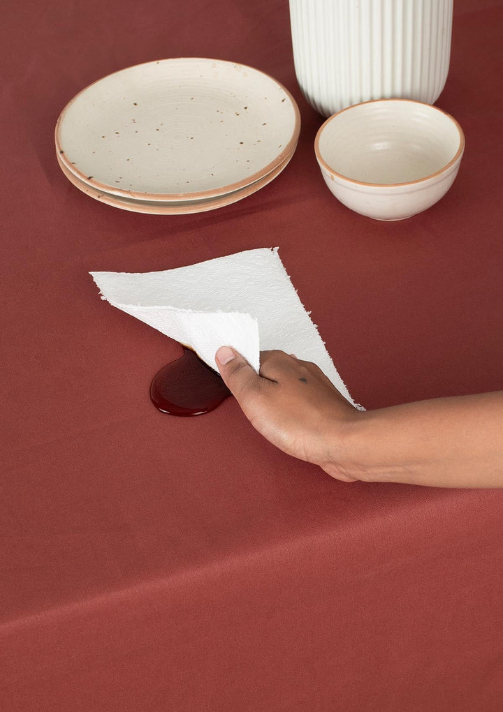 Solid Brick red Spill safe water-resistant coated cotton table cloth | SHOBITAM