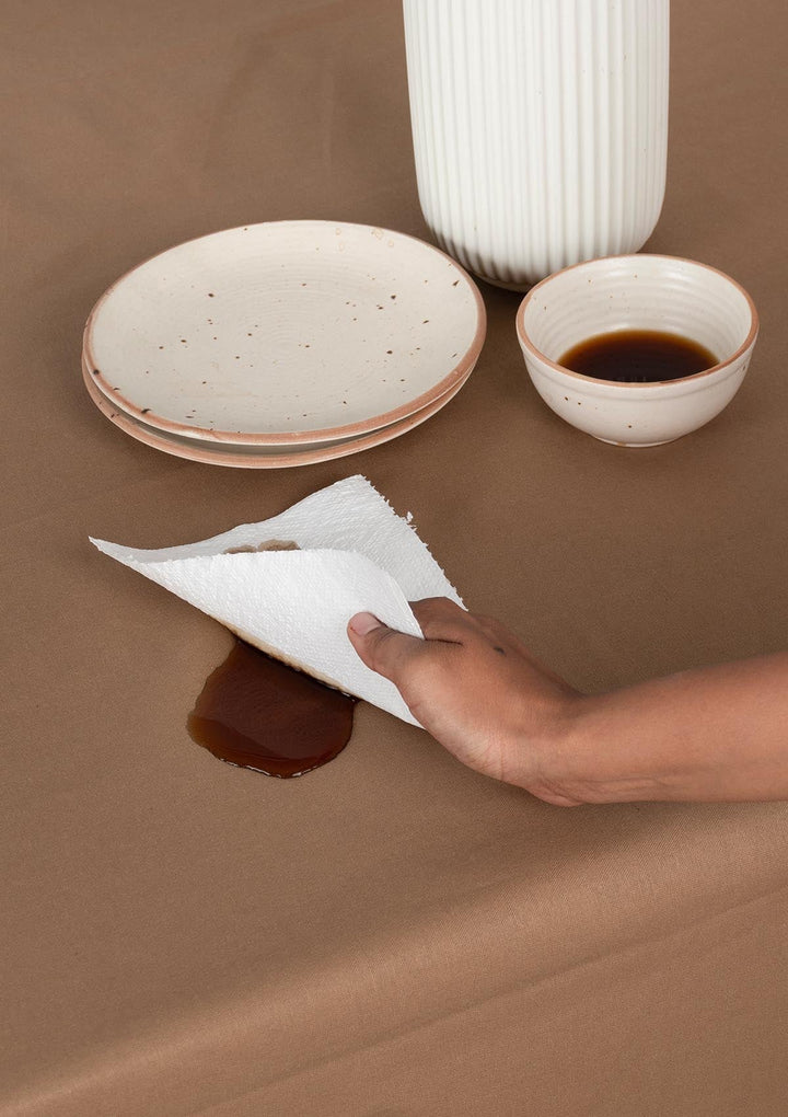 Solid Chocolate Brown Spill safe water-resistant coated cotton table cloth | SHOBITAM