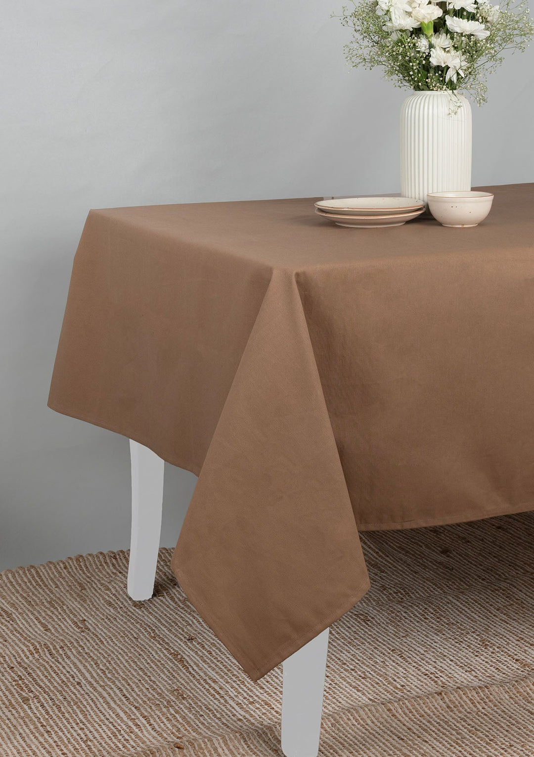 Solid Chocolate Brown Spill safe water-resistant coated cotton table cloth | SHOBITAM