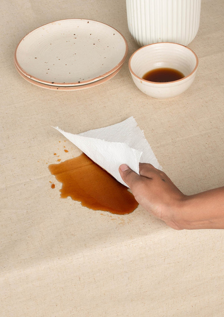 Solid Linen beige Spill safe water-resistant coated cotton table cloth | SHOBITAM