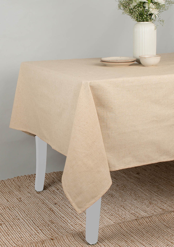 Solid Linen beige Spill safe water-resistant coated cotton table cloth | SHOBITAM
