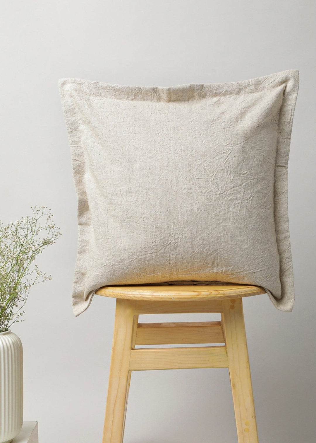 Solid Beige Linen plain cushion cover for sofa | SHOBITAM